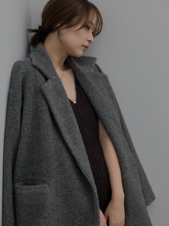 【SET】【Essential】オーバーサイズジャケットコート+リュクスリブニットロングドレス(2set)