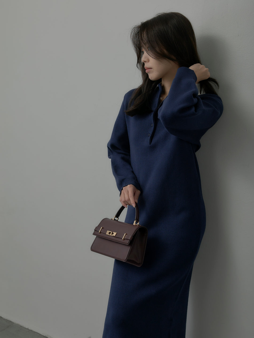 配色ポロニットワンピース