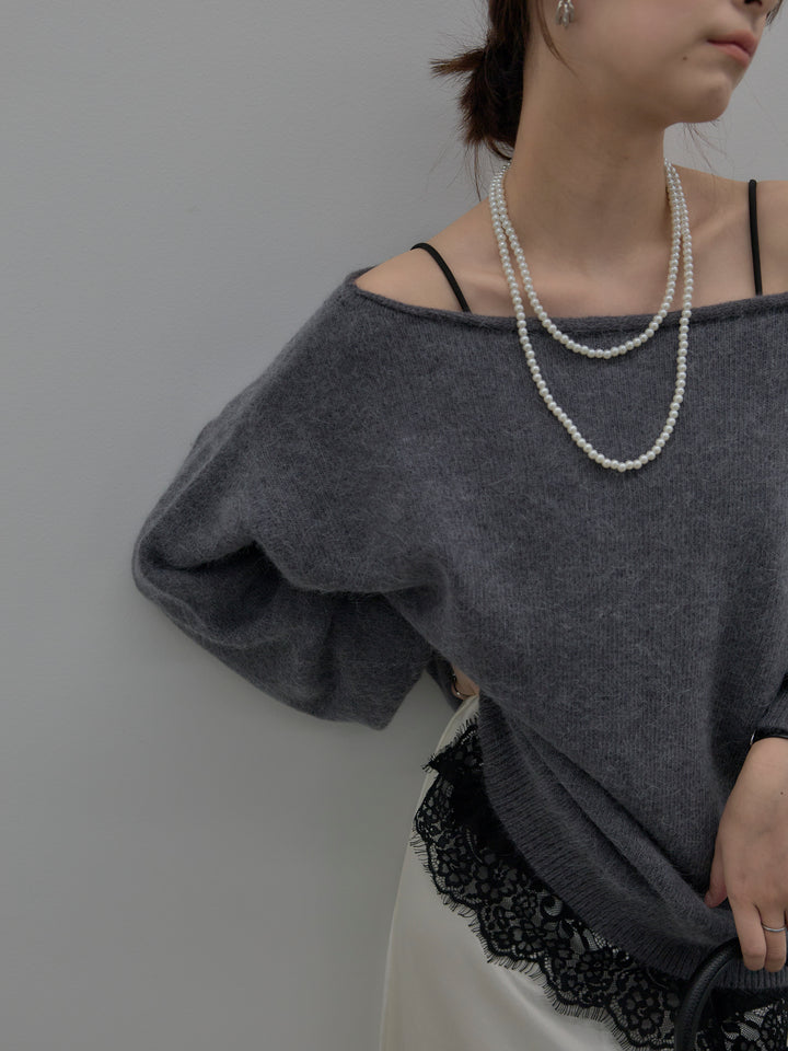 【SET】【premium touch】2wayショルダーニットプルオーバー+ナローAラインサテンスカート(2set)