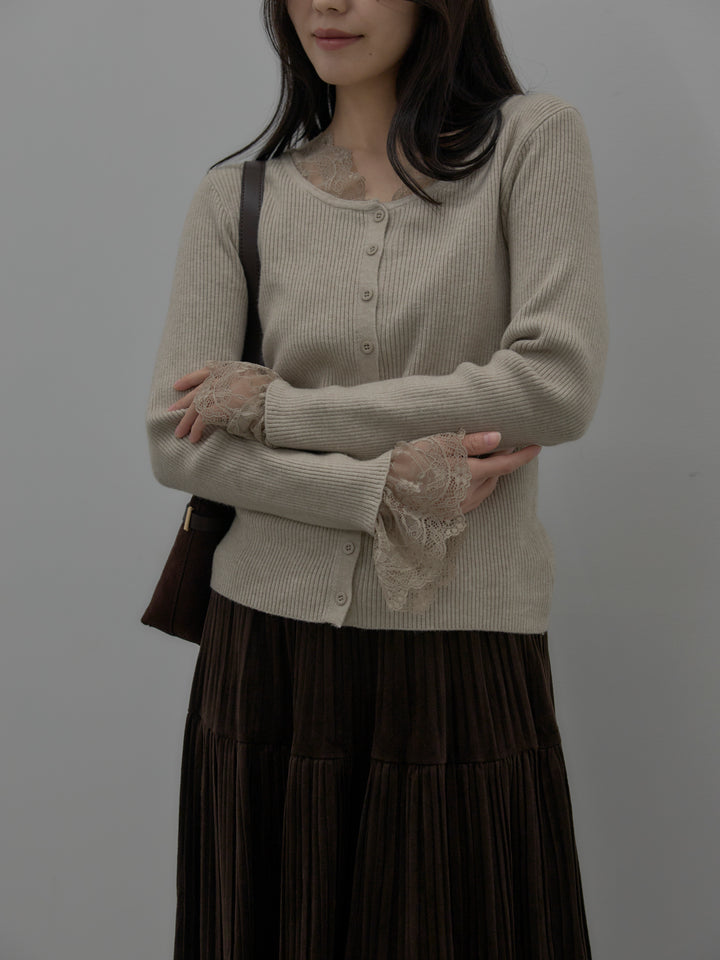 レースドッキングリブニットトップス