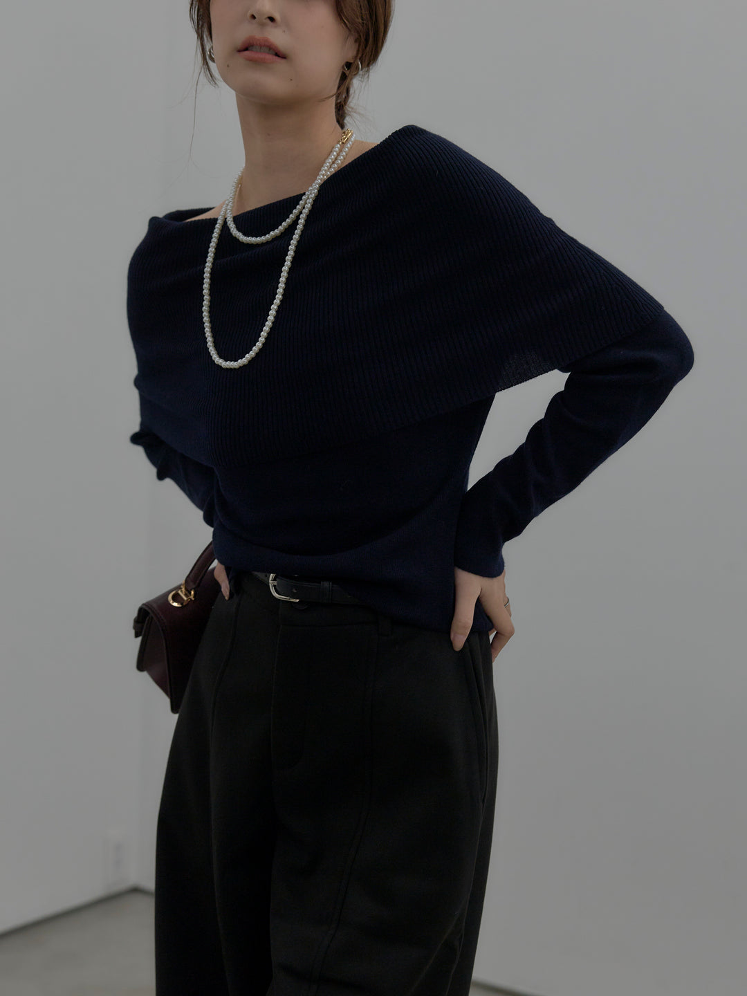 【premium touch】ソフトリブオフショルニットトップス