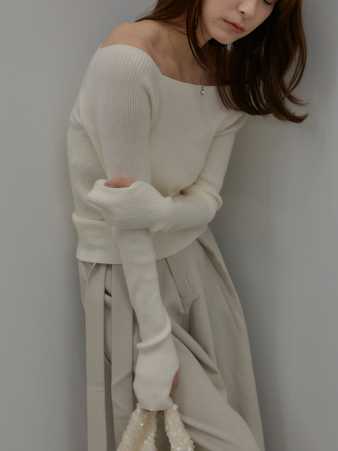 【SET】モヘアライクオーバーニットカーディガン+ウエストリボンワイドパンツ(2set)