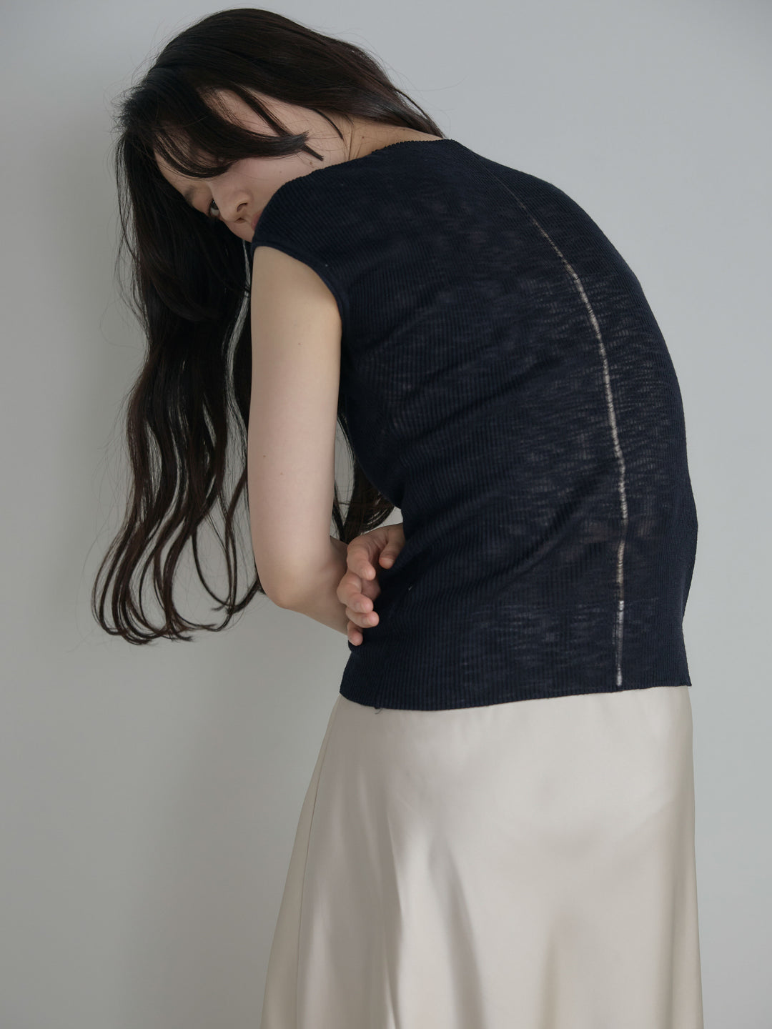 アシンメトリーレーストリムサテンスカート