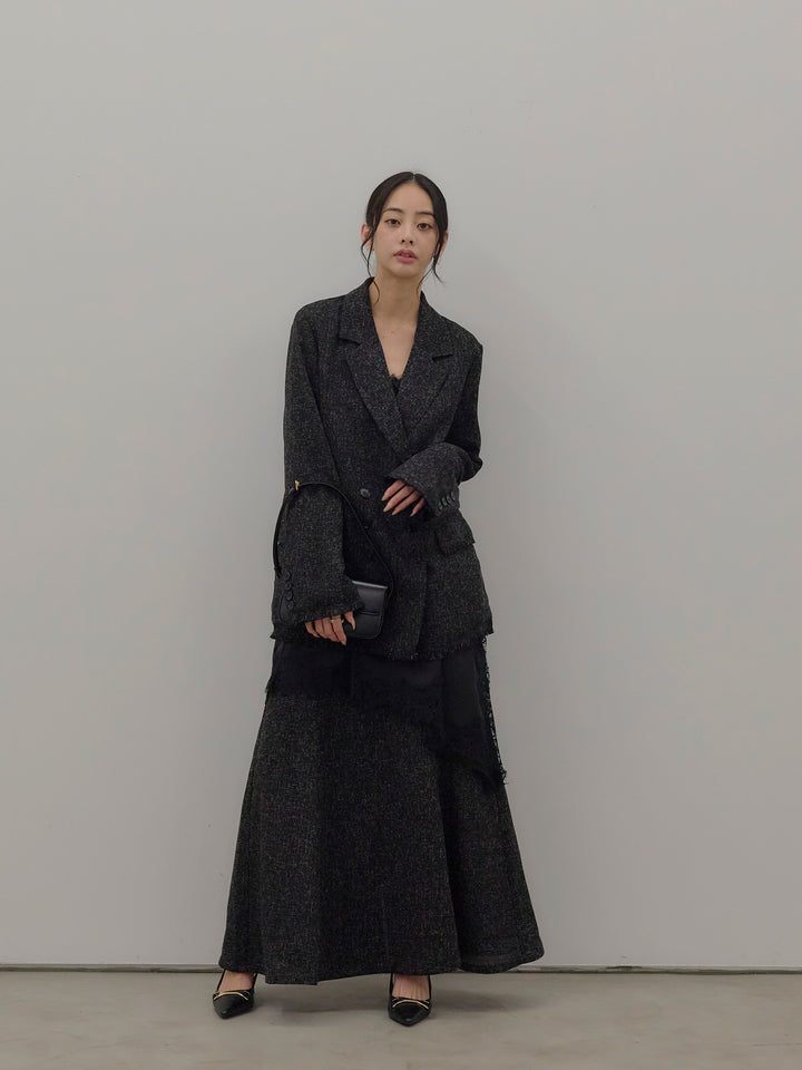 【SET】スラブネップツイードフリンジテーラードジャケット+スラブネップツイードマーメイドスカート(2set)