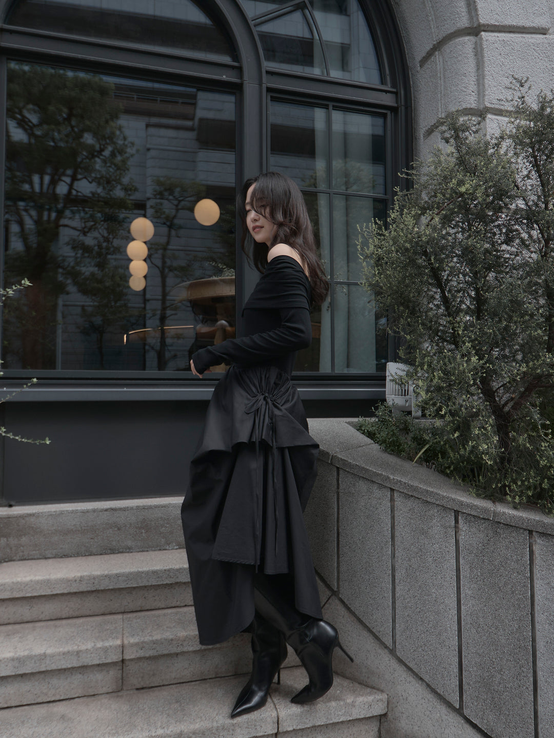 [予約]オフショルリブドッキングワンピース