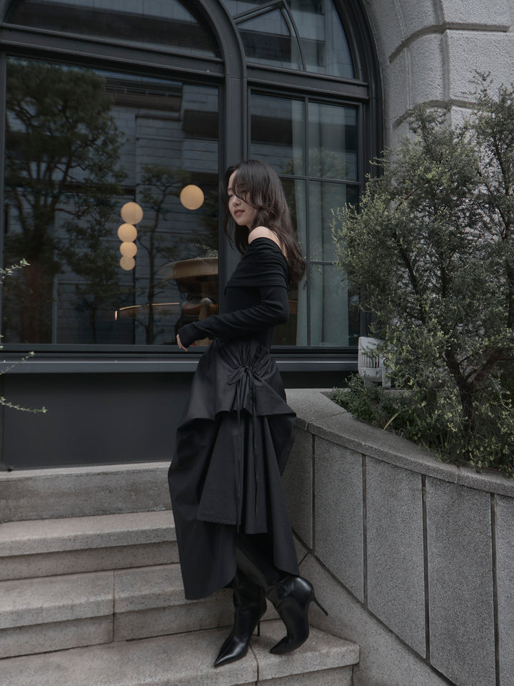 [予約]オフショルリブドッキングワンピース