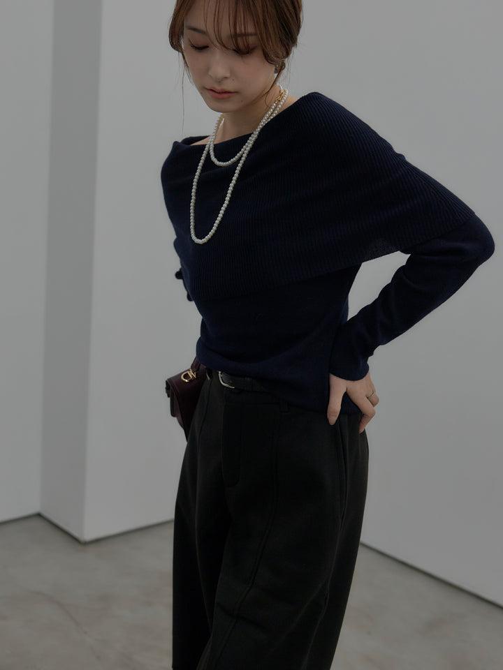 【premium touch】ソフトリブオフショルニットトップス