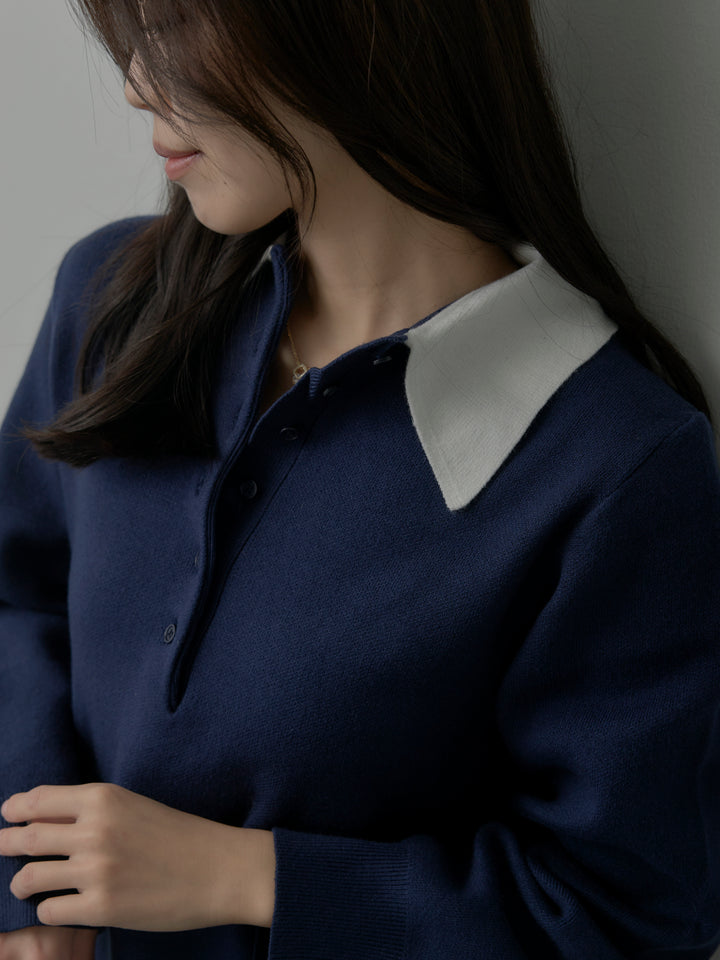 配色ポロニットワンピース