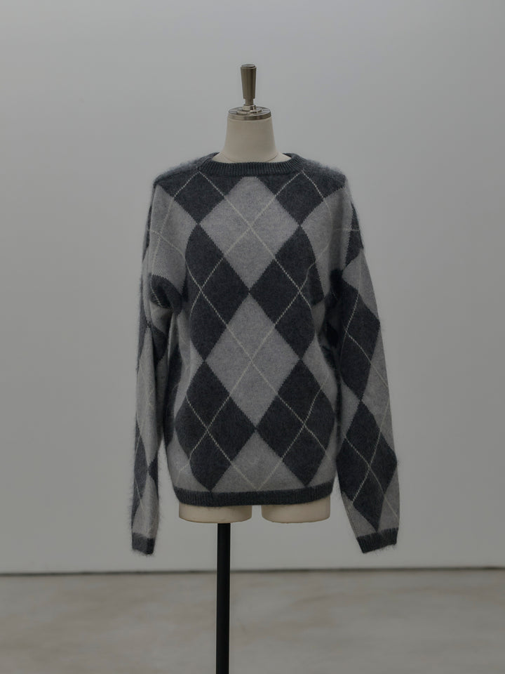 【premium touch】アーガイル柄ニットプルオーバー