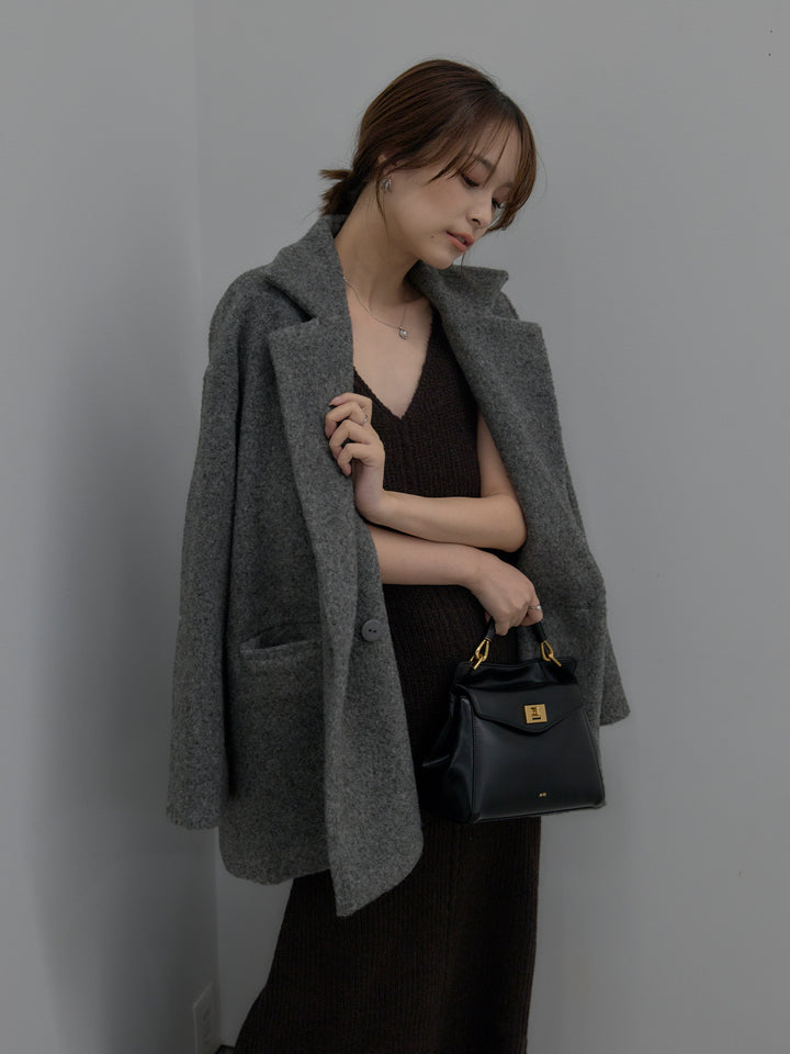 【SET】【Essential】オーバーサイズジャケットコート+リュクスリブニットロングドレス(2set)