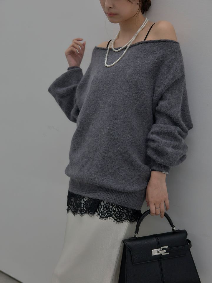 【SET】【premium touch】2wayショルダーニットプルオーバー+レースサテンキャミソール(2set)