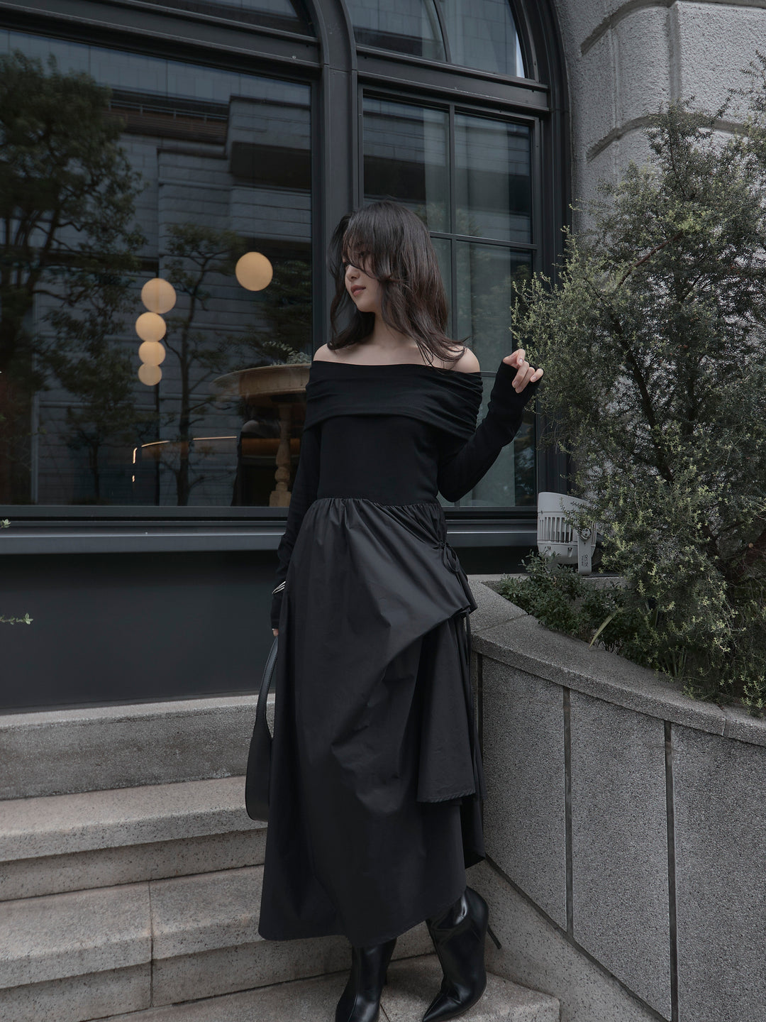 [予約]オフショルリブドッキングワンピース