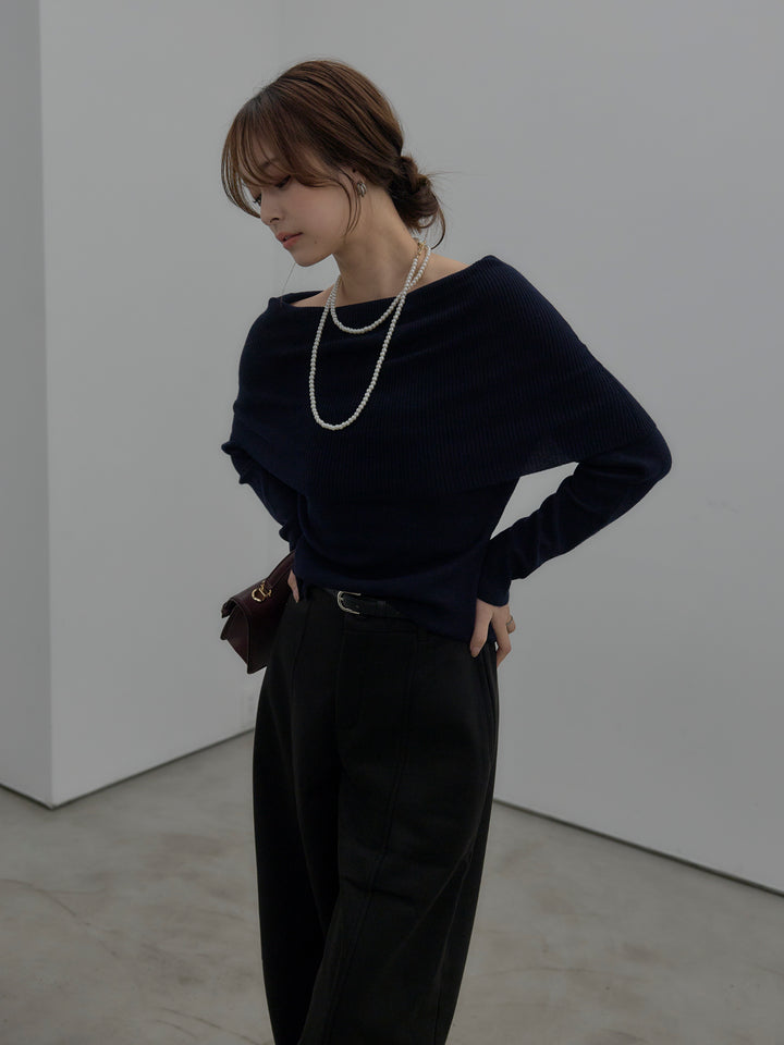 【premium touch】ソフトリブオフショルニットトップス