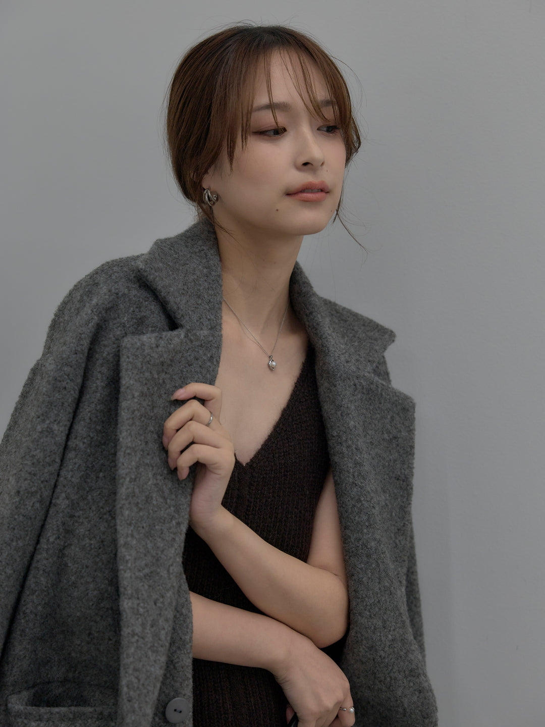 【SET】【Essential】オーバーサイズジャケットコート+リュクスリブニットロングドレス(2set)