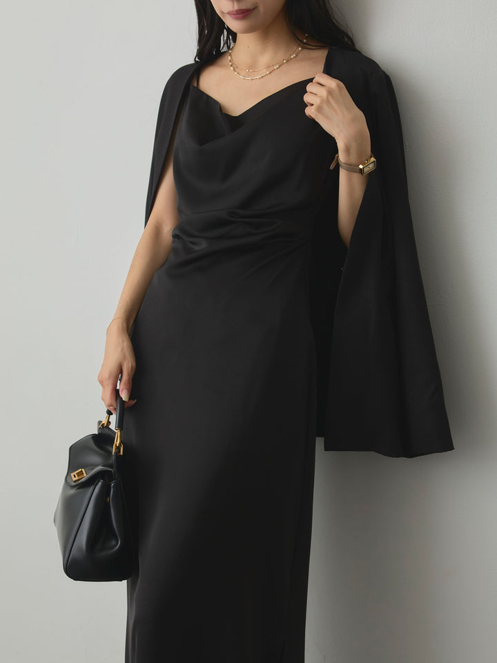 【SET】【Essential】フロントホックノーカラージャケット+【Essential】サテンドレープキャミワンピ(2set)