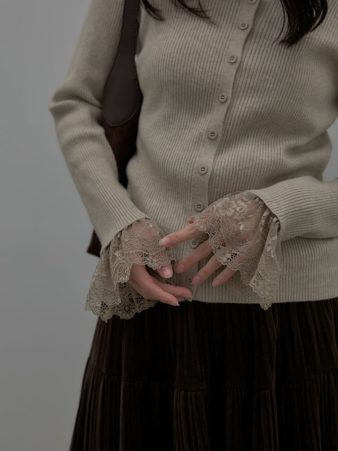 【SET】レースドッキングリブニットトップス+ベロアプリーツティアードスカート(2set)