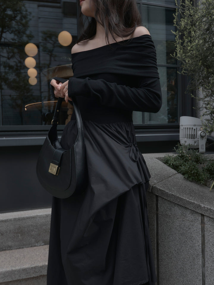 [予約]オフショルリブドッキングワンピース