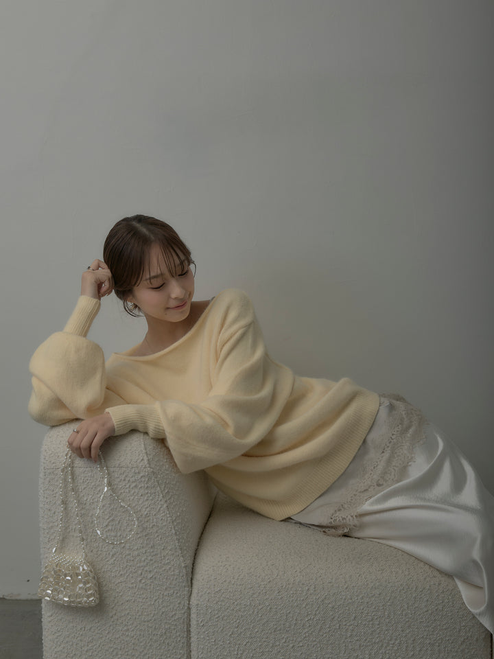 【SET】【premium touch】2wayショルダーニットプルオーバー+レースサテンキャミソール+ナローAラインサテンスカート(3set)