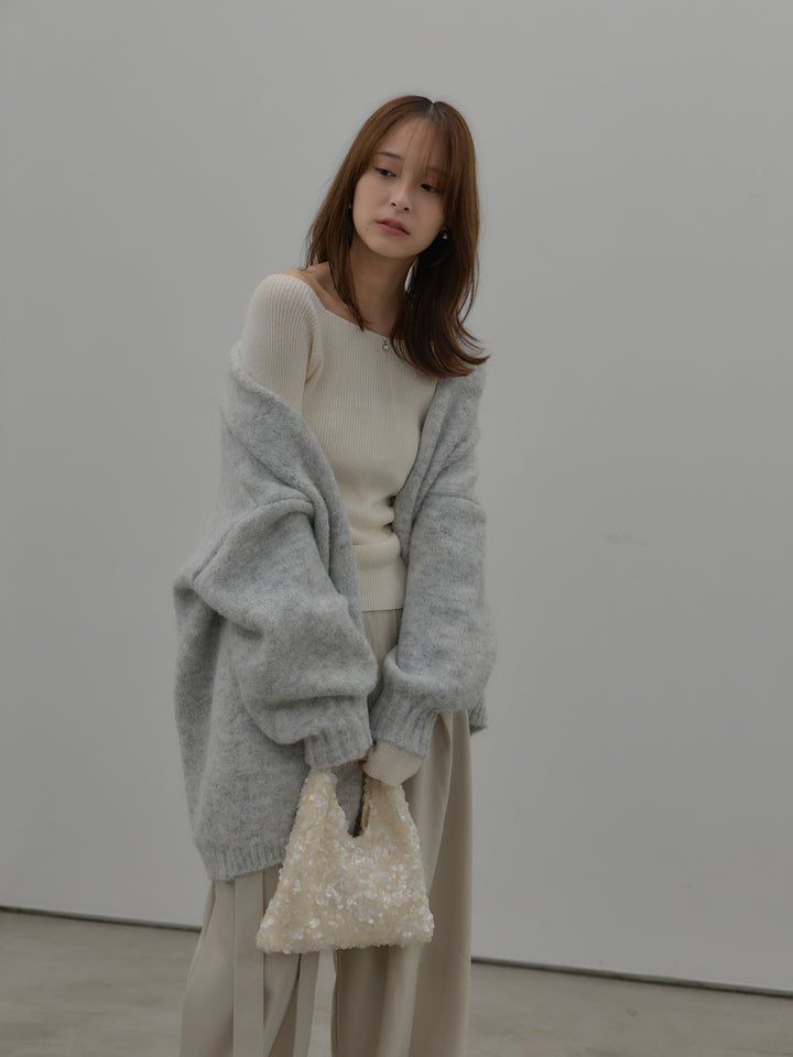 【SET】モヘアライクオーバーニットカーディガン+スクエアネックリブニット(2set)