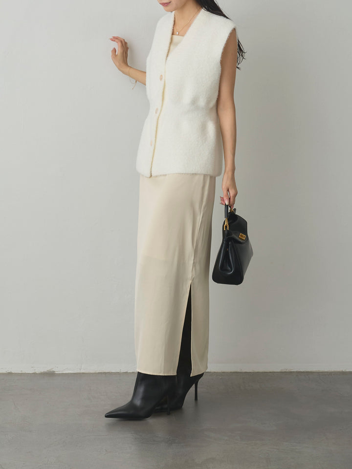 【SET】シャギーニットペプラムベスト+【Essential】サテンドレープキャミワンピ(2set)