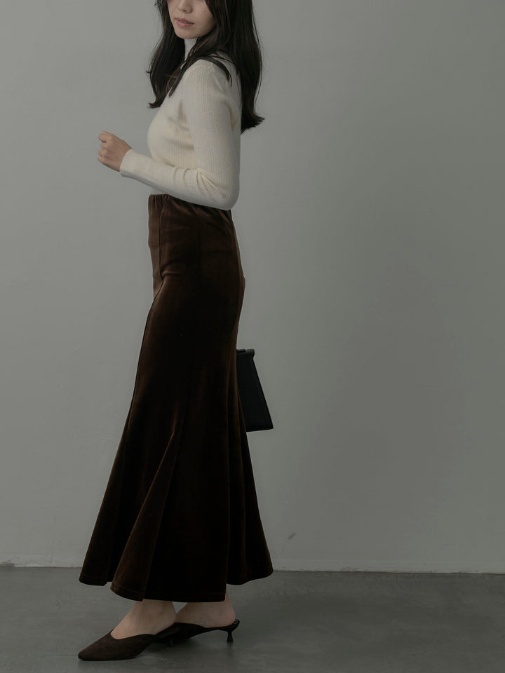 【SET】マフラー付き2WAYケープコート+リブニットタートルネック+ベロアマーメイドスカート(3set)
