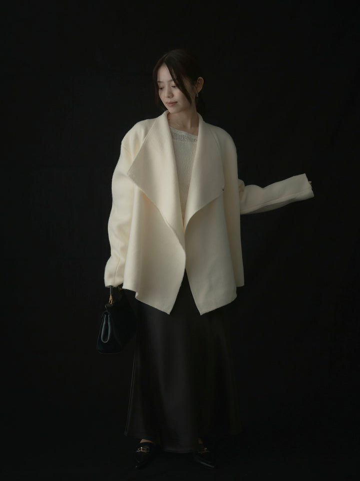 【SET】ショールカラーニットカーディガン+【インナー付き】シアーレーストップス+ヘビーサテンAラインスカート(3set)