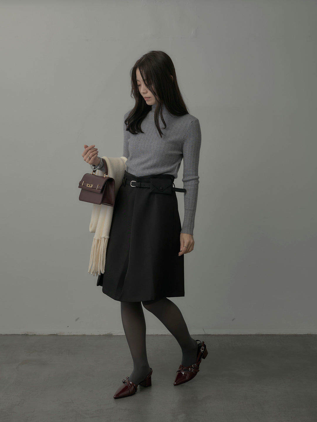 ウエストポーチ付きミディスカート