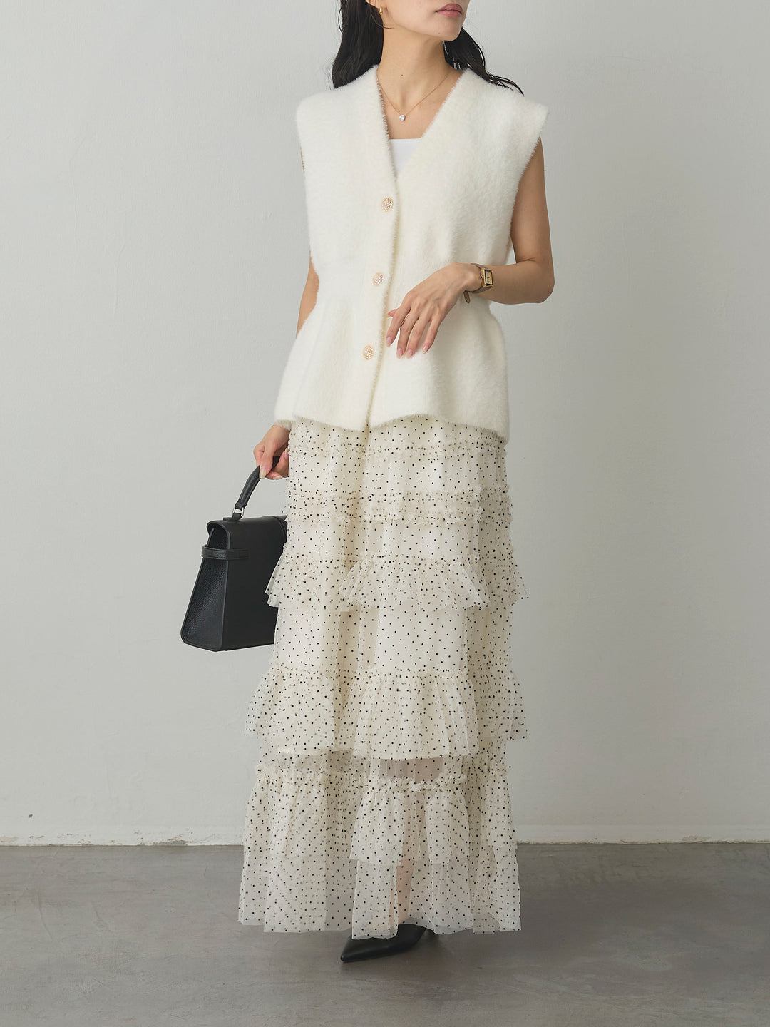[予約]ドットチュールティアードスカート