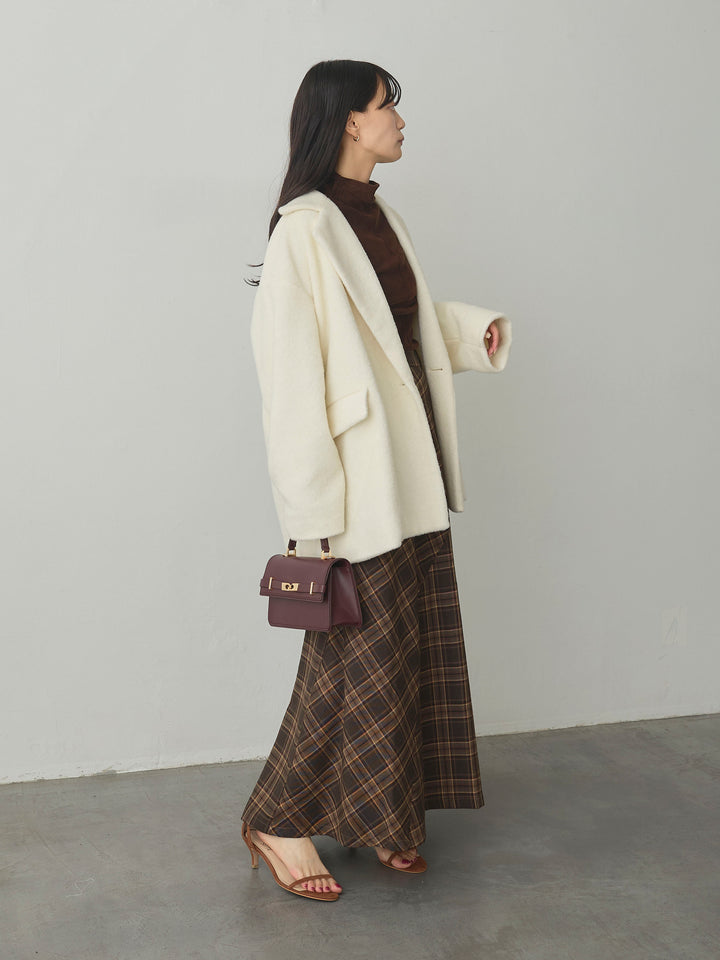 【SET】【Essential】オーバーサイズジャケットコート+クラシカルチェックパネルスカート(2set)