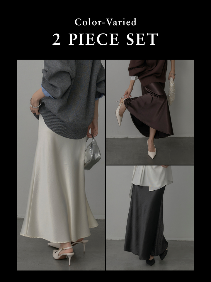 【SET】ナローAラインサテンスカート+ナローAラインサテンスカート(2set)