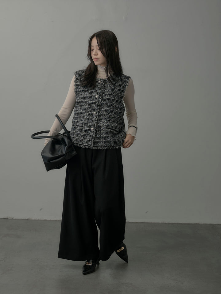 【ロープベルト付属】ウールタッチワイドパンツ