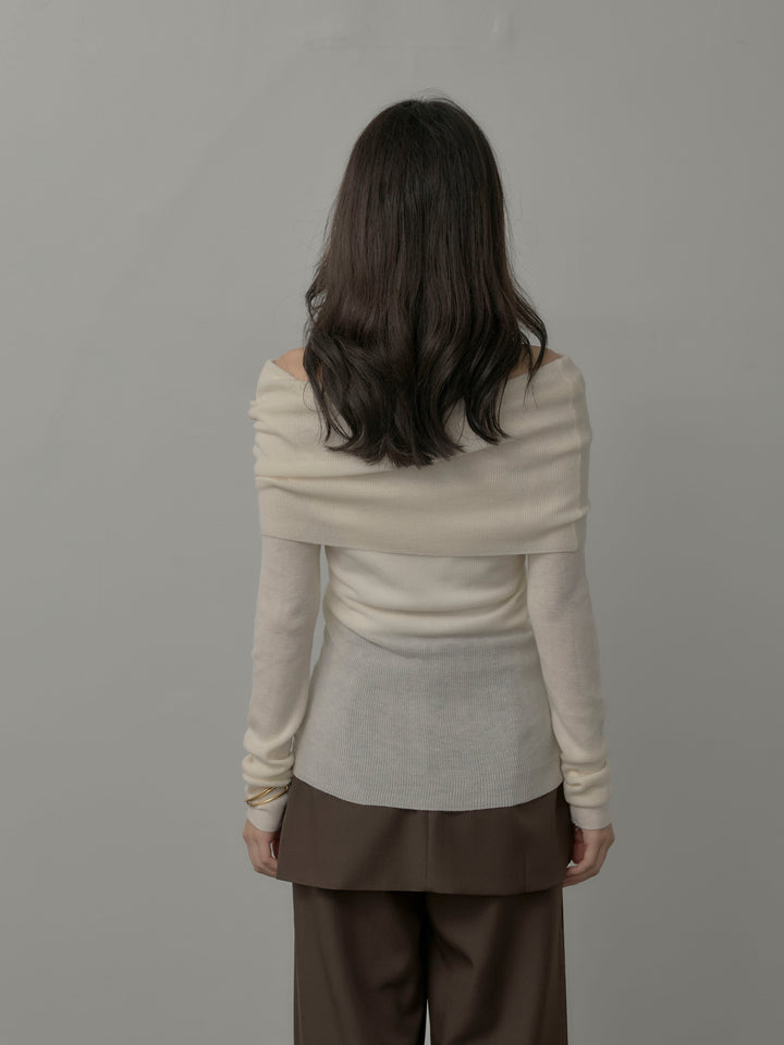 [予約]オフショルリブニットトップス