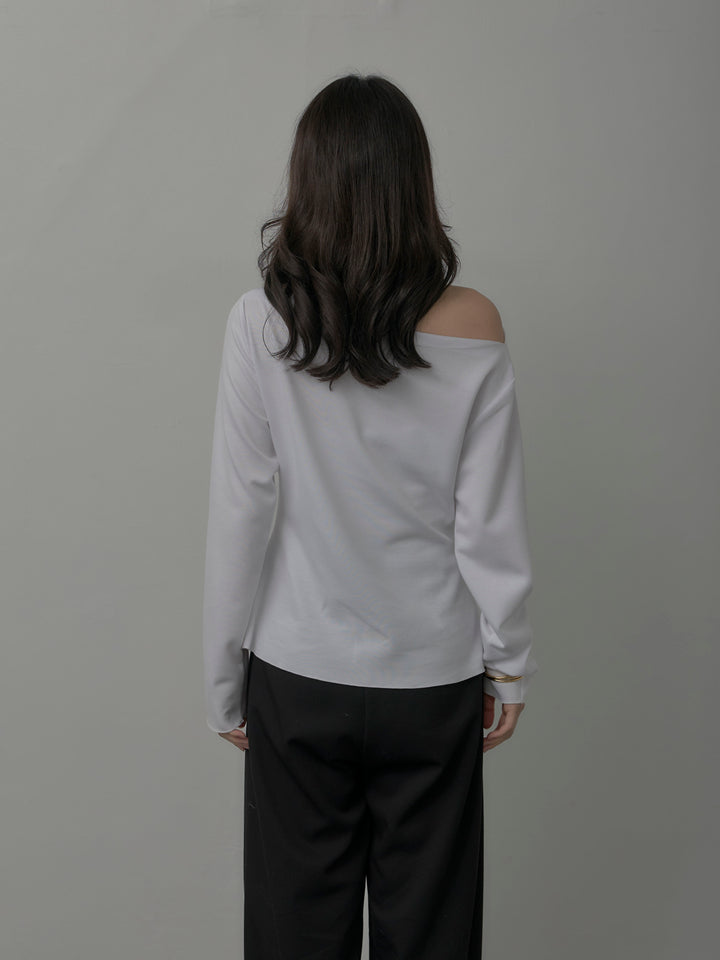 【Essential】2wayショルダードレープカットトップス