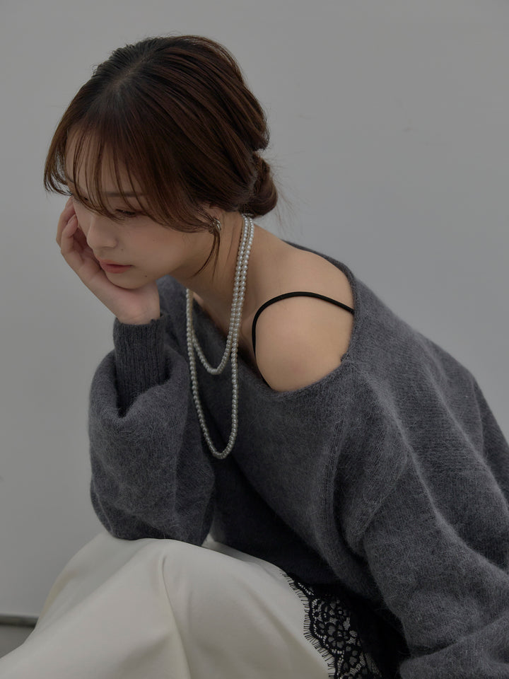 【SET】【premium touch】2wayショルダーニットプルオーバー+ナローAラインサテンスカート(2set)