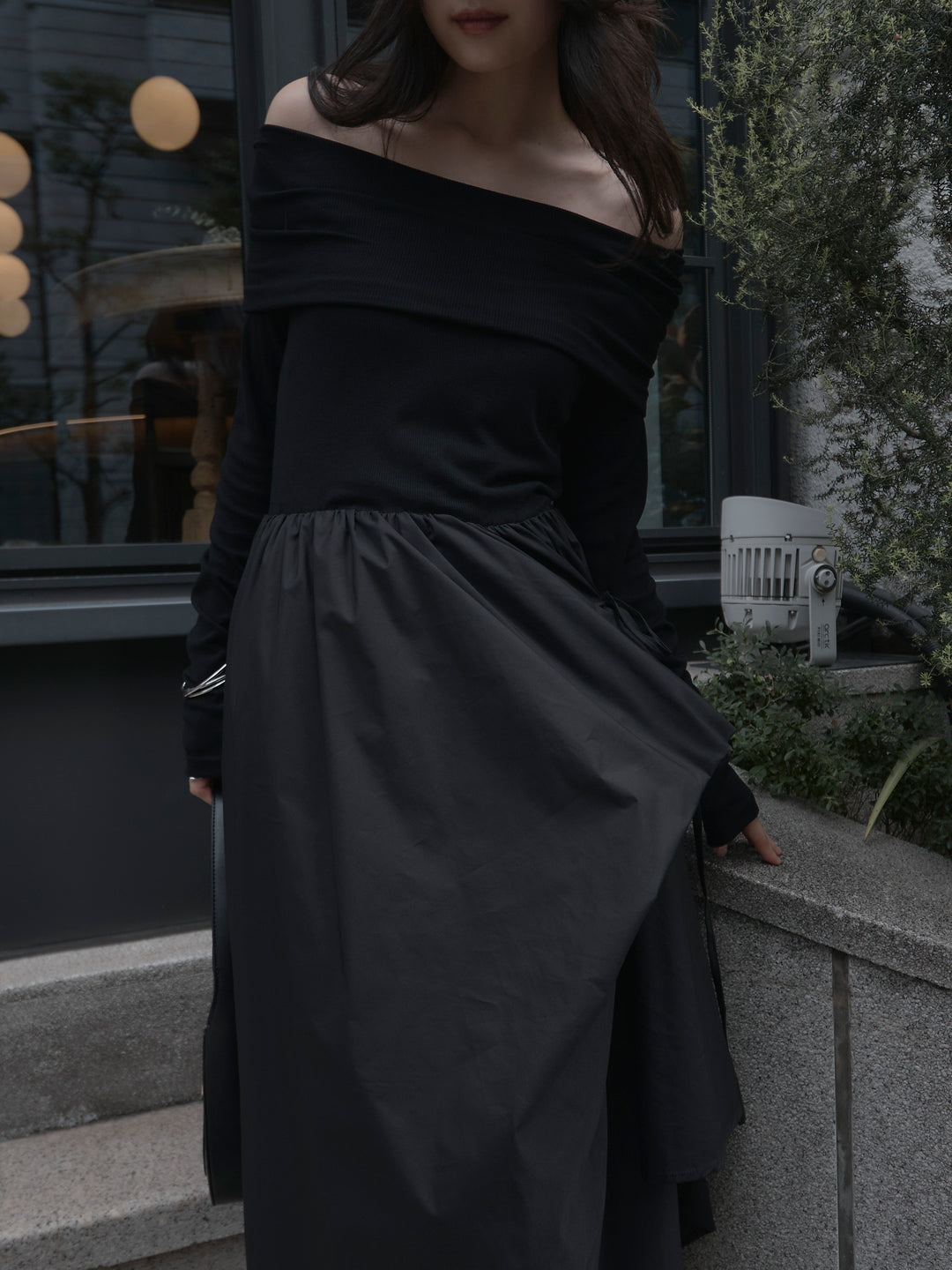 [予約]オフショルリブドッキングワンピース