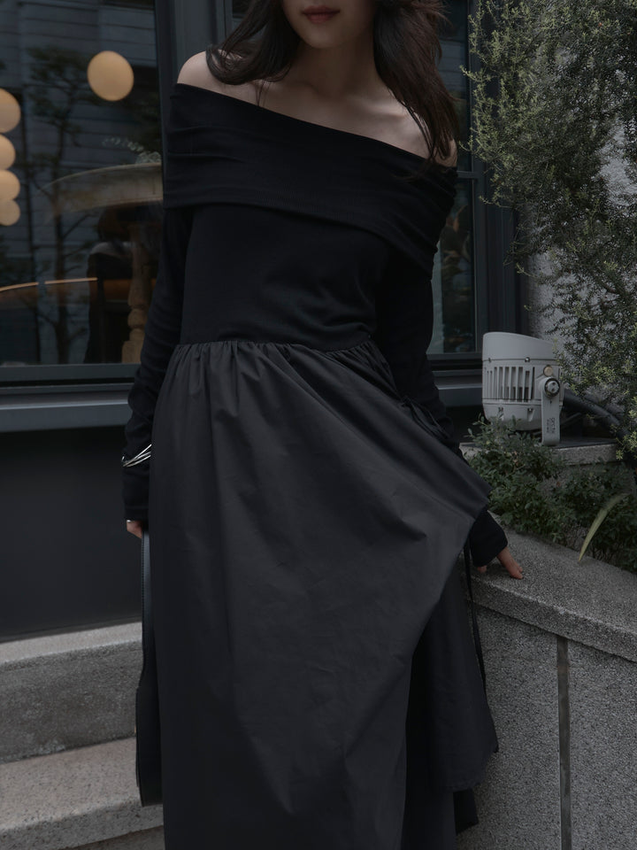 [予約]オフショルリブドッキングワンピース