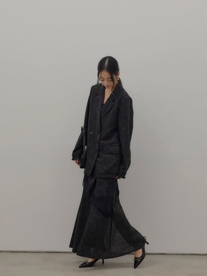 スラブネップツイードフリンジテーラードジャケット