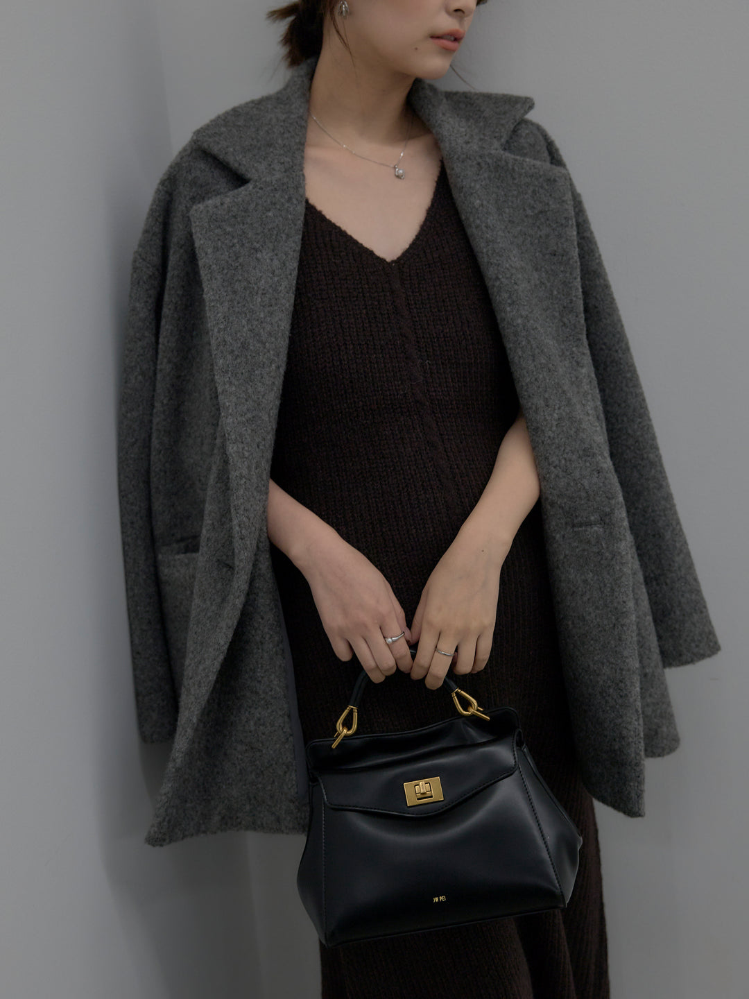 【SET】【Essential】オーバーサイズジャケットコート+リュクスリブニットロングドレス(2set)