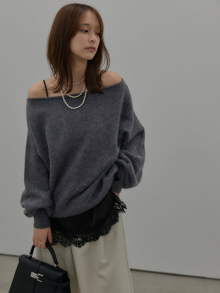 【SET】【premium touch】2wayショルダーニットプルオーバー+レースサテンキャミソール(2set)