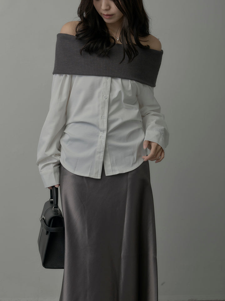 ニットシャツドッキングオフショルトップス