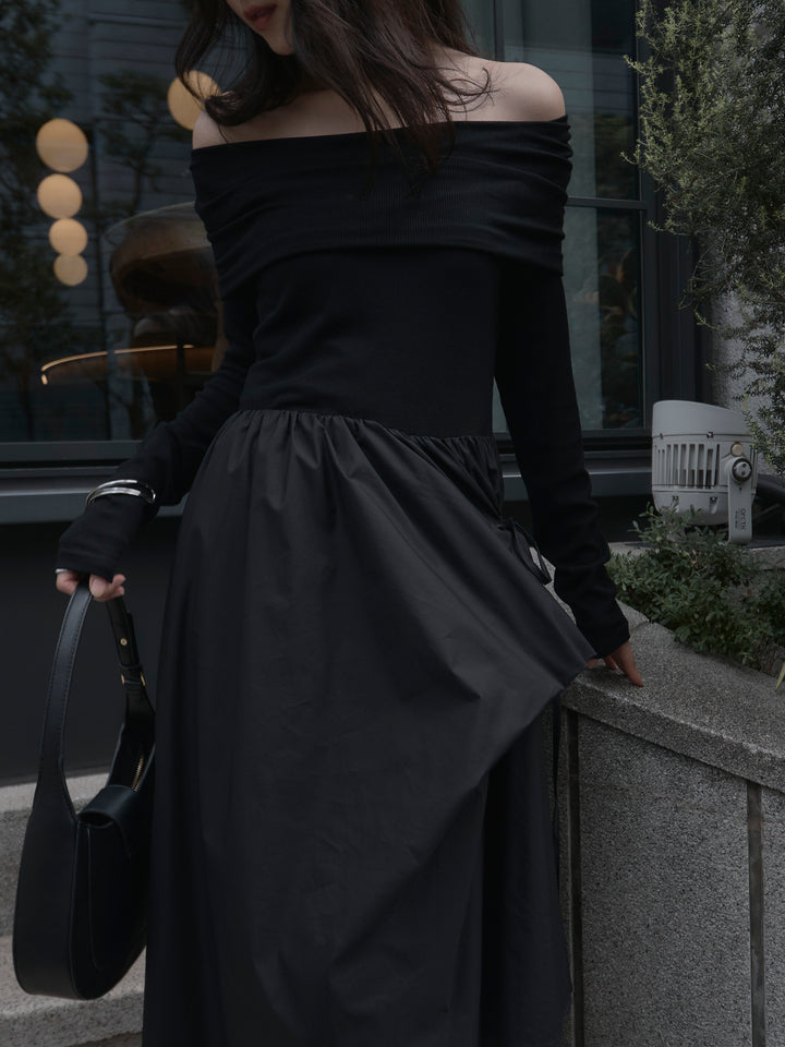 [予約]オフショルリブドッキングワンピース