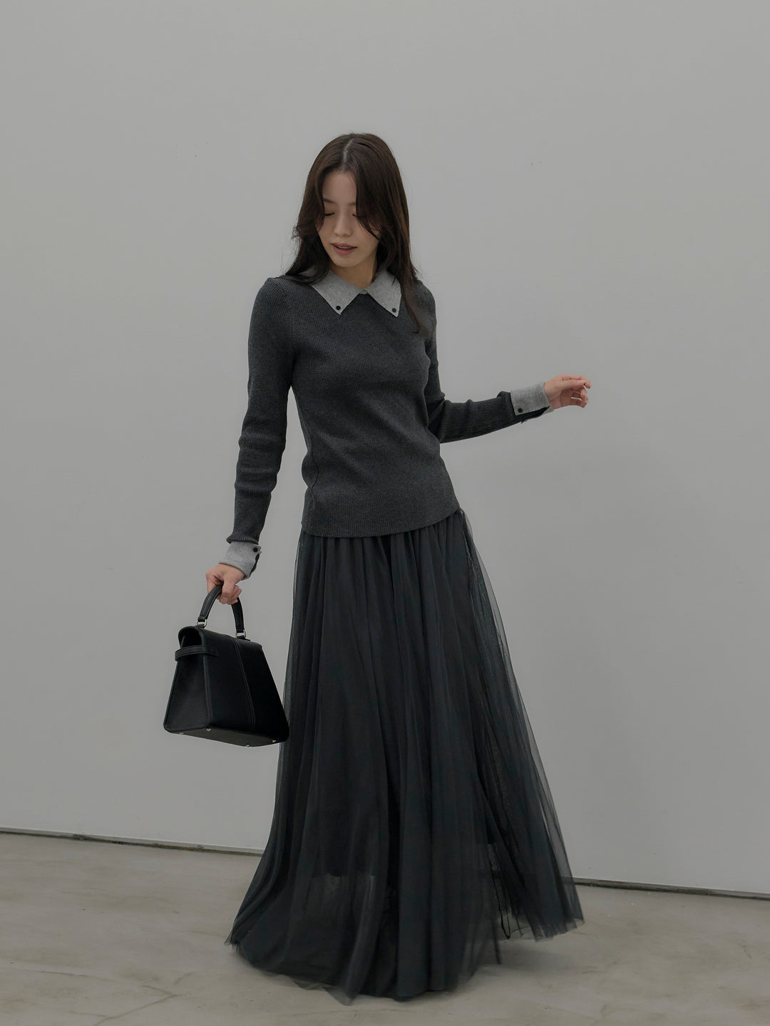 配色カフスニットポロ