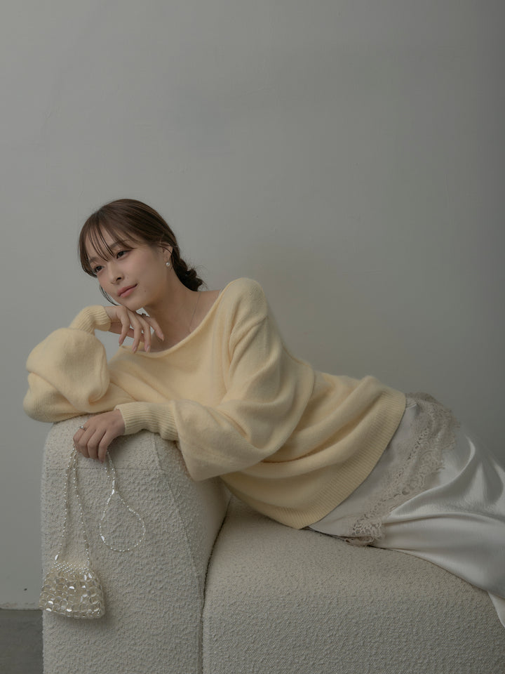 【SET】【premium touch】2wayショルダーニットプルオーバー+レースサテンキャミソール+ナローAラインサテンスカート(3set)