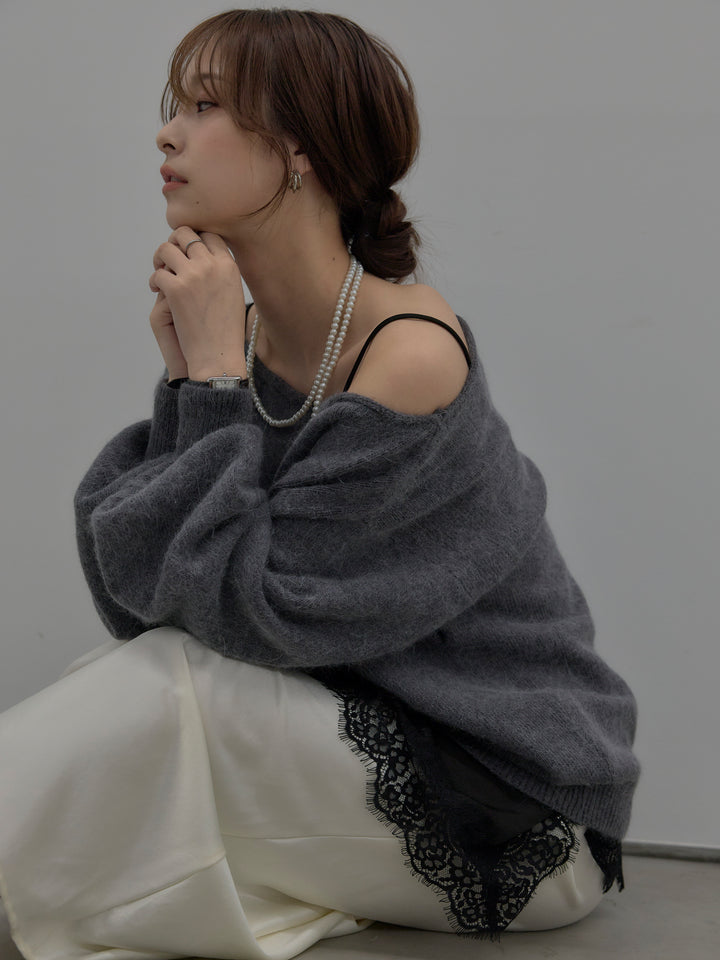 【SET】【premium touch】2wayショルダーニットプルオーバー+ナローAラインサテンスカート(2set)