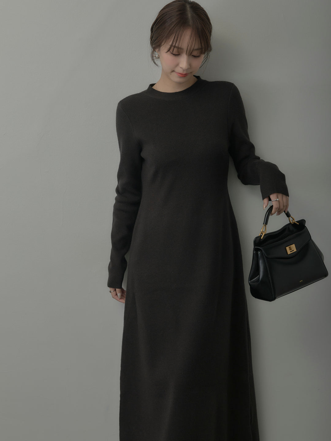 バックリボンニットロングワンピース