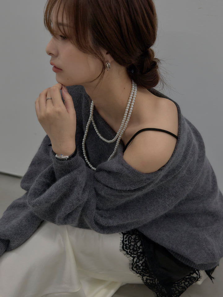 【SET】【premium touch】2wayショルダーニットプルオーバー+ナローAラインサテンスカート(2set)