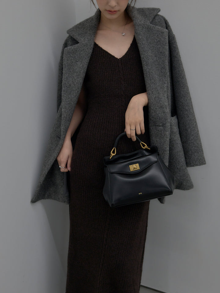 【SET】【Essential】オーバーサイズジャケットコート+リュクスリブニットロングドレス(2set)