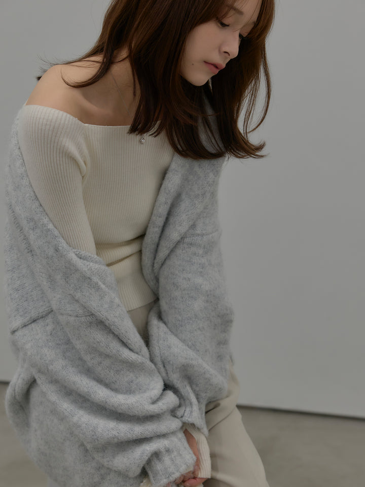 【SET】モヘアライクオーバーニットカーディガン+スクエアネックリブニット(2set)