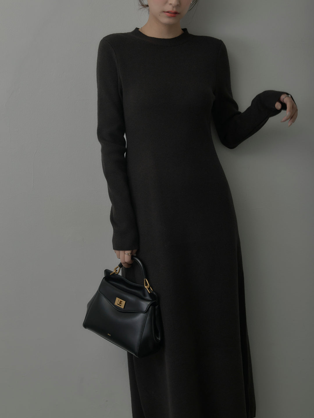 バックリボンニットロングワンピース