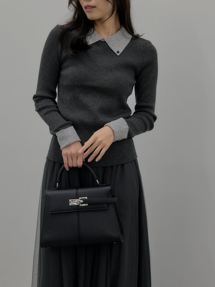 【SET】配色カフスニットポロ+ボリュームチュールスカート(2set)